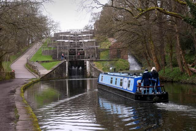 Five Rise Lock on the Leeds Liverpool Canal, Bingley Picture taken by Yorkshire Post Photographer Simon Hulme 28th February 2024
