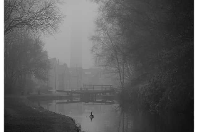 An eerie view of the Rochdale Canal in Hebden Bridge