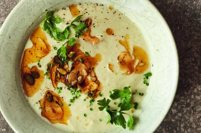 Hugh Fearnley-Whittingstall's roast cauliflower and cashew soup. Picture credit: Lizzie Mayson/PA