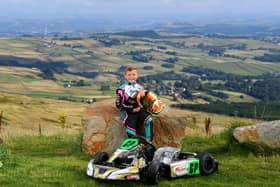 Go Kart Champion Charlie Clough, Pictured at Holme Moss, Holmfirth.. Picture by Simon Hulme