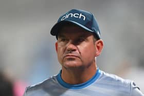 Plenty to ponder: England coach Matthew Mott cannot hide his disappointment despite victory at Eden Gardens following a disastrous World Cup campaign. Photo by Gareth Copley/Getty Images.