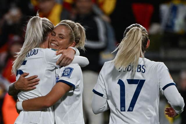 Harrogate's Rachel Daly (C) celebrates scoring her team's sixth goal against China and her first of the Australia and New Zealand 2023 Women's World Cup (Picture: BRENTON EDWARDS/AFP via Getty Images)