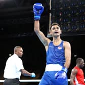Rising up: Harris Akbar celebrates a win at the Commonwealth Games last year. He has the Paris Olympics in his sights this week. (Picture: Luke Walker/Getty Images)