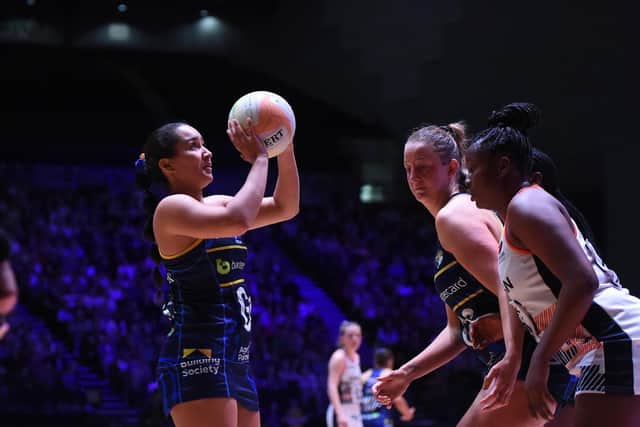 Brie Grierson in action on the occasion of her 50th appearance for Leeds Rhinos Netball against Saracens Mavericks at the Arena (Picture: MATTHEW MERRICK PHOTOGRAPHY)