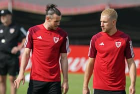 INSPIRING: Wales' Gareth Bale (left) and Aaron Ramsey during a training session at the Al Sadd Sports Club in Doha on Sunday, ahead of their World Cup opener against USA. Picture: Jonathan Brady/PA