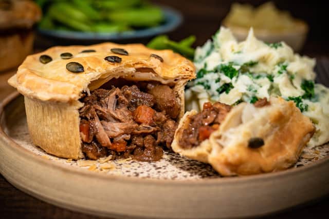 What a beauty - Yorkshire Handmade Pies' new Outdoor Reared Pork, Black Garlic and Orchard pie.