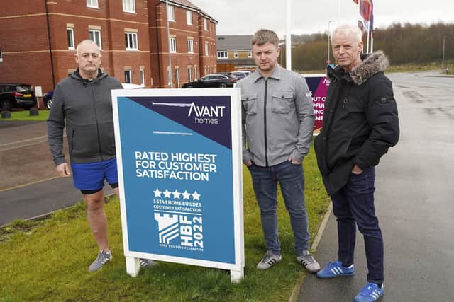 Home owners Andy Toulson, Adam Newman and Peter Gregory have mutiple issues with their new build homes on Lotus Crescent in Castleford. Picture Scott Merrylees