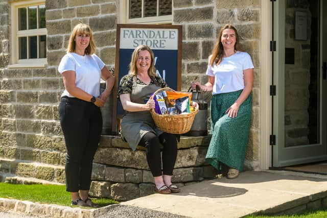 Pictured Nicola Ward, (Farndale Estate Administrator & Shop Keeper), Naomi Newton, (Store Manager), and Laura Fieldsend, (Farndale Estate Manager). Picture By Yorkshire Post Photographer,  James Hardisty. Date: 13th June 2023..