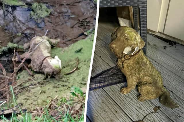 Animal rescue volunteers raced to save a stricken dog trapped in a ditch at a famed holiday destination - only to find it was a stone statue. Release date – March 4, 2024. Staff at Cleethorpes Wildlife Rescue said they received ‘multiple reports’ that a mutt was stuck in the muddy ravine at Thorpe Park holiday resort, in North East Lincs.  And their team scrambled to the site, near Cleethorpes Beach, in minutes on Saturday night (March 2) and spoke to a lost dog group about their action plan.  But when they arrived at the pooch's precise location, they discovered that the stricken pup was in fact a 2ft tall ornamental statue of a Spaniel.
