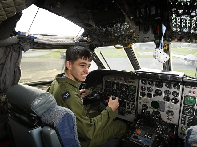 William McGreavy takes the controls of a Nimrod, during the open cockpit event at the Yorkshire Air Museum, near York.