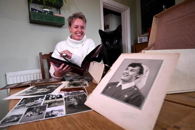 Becky with her cat Mavis is pictured at her home at Menston. Picture: Simon Hulme.