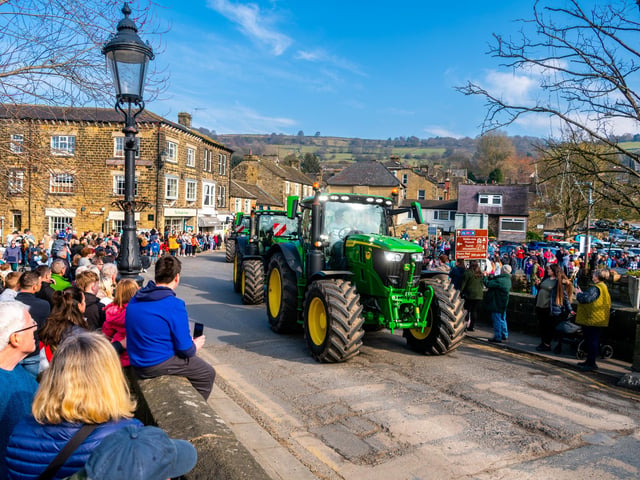 A convoy of tractors heading into Pateley Bridge before stopping at Niddedale Showground for a short break before continuing their onward journey to Greenhow, Menwith Hill, Hampsthwaite, Birstwith, Ripley and returning back to Knaresborough. Picture: James Hardisty.