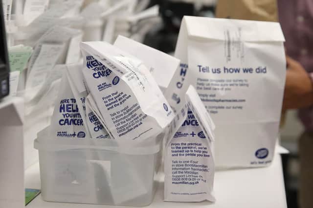 Made-up packages of prescription medication on a counter inside a Boots pharmacy. PIC: ISABEL INFANTES/AFP via Getty Images