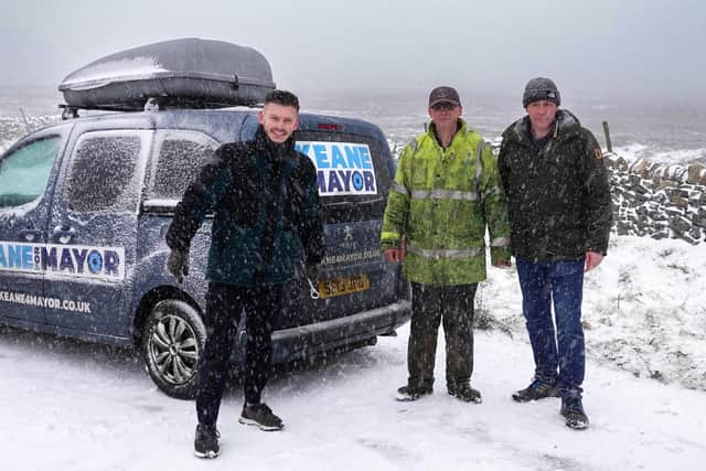 Councillor Keane Duncan after being rescued by Stephen Ramsden and Ashley Gatecliffe, right, in Nidderdale Picture: Keane Duncan