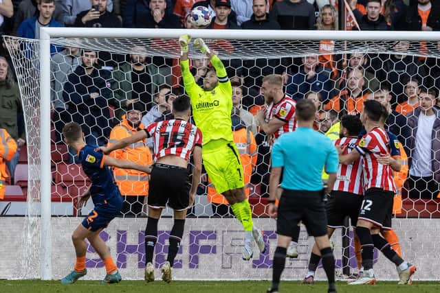 ON FORM: Blackpool goalkeeper Chris Maxwell makes another save