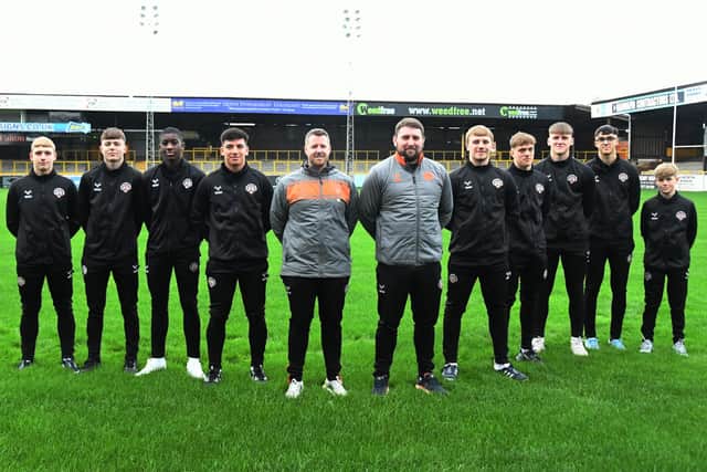 Players and staff of Castleford Tigers academy
(L-R: Jack Egley, Travis Tennant, Leroy Ncube, Jaiden Tang, Rob Nickolay [Head of Youth Development], Matty Faulkner [Education & Pathways Manager], Harry Egley, Fletcher Rooney, Alfie Dean, Max Lambourne, and Mitch Beedle)