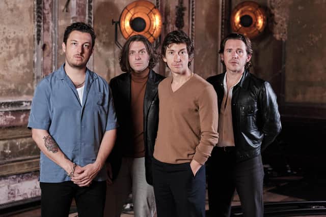 Sheffield band Arctic Monkeys, with members Matt Helders, Nick O'Malley, Alex Turner and Jamie Cook. Credit: PA Photo/BBC/Michael Leckie.