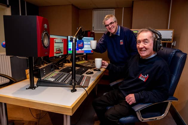 York Hospital Radio marks 60 years of broadcasting, volunteers broadcasters of the station will be celebrating it's 60th anniversary on Friday, 26 January. Pictured (left to right) Steve Eccles, Presenter, with Philip Bewers, Trustee & Presenter at York Hospital Radio. Picture By Yorkshire Post Photographer,  James Hardisty.