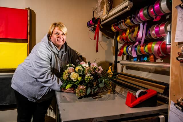 April Thorley, Senior Florist for 27 years at EarthThings in Elland.
Picture By Yorkshire Post Photographer,  James Hardisty.