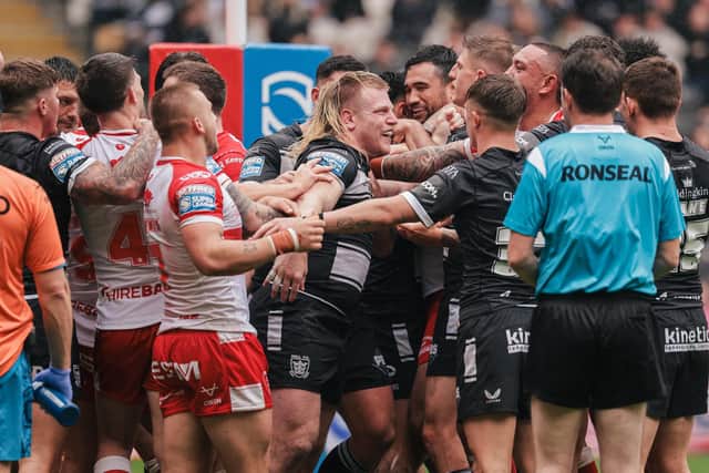 Hull FC show their passion against Hull KR. (Photo: Alex Whitehead/SWpix.com)