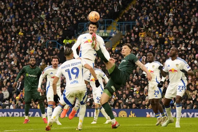 Leeds United's Pascal Struijk (top centre) and Millwall's Jake Cooper (centre right) battle for the ball (Picture: Danny Lawson/PA Wire)