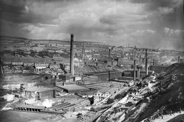 Textile heyday: The sprawling Dean Clough Mills, pictured in 1939, was the home of Halifax's world-renowned Crossley Carpets empire.