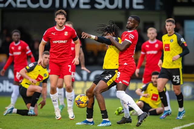 Harrogate Town's Sam Folarin in action against Swindon Town Image: Bruce Rollinson.