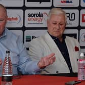 Rotherham United chairman Tony Stewart (right), pictured alongside Steve Evans at his recent managerial unveiling after returning to the club. Picture: Kerrie Beddows.