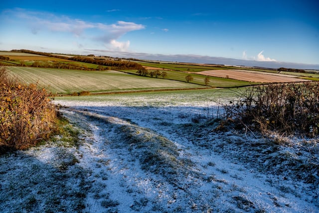 The first covering of snow over the tops of the Wolds, East Yorkshire, as The Met Office issue a Yellow weather warnings due to cold air from the Arctic crossing the UK with concerns of snow and ice on high ground.