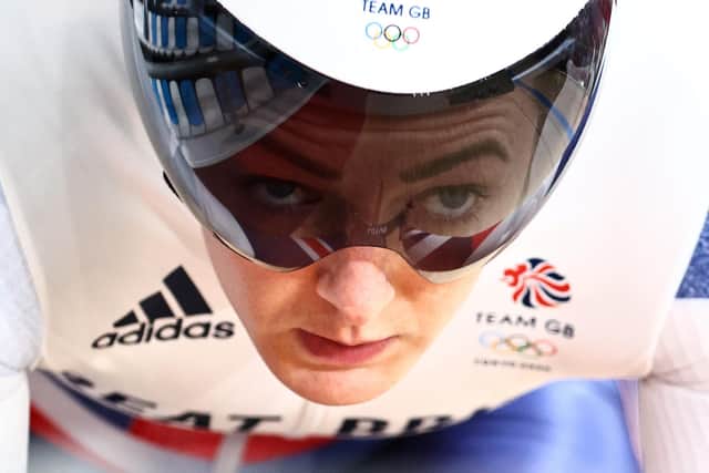 Comeback: Katy Marchant of Great Britain during the Tokyo Olympic in which her keirin challenge ended in a crash in the quarter-finals of the keirin when she was clipped from behind (Picture: Alex Whitehead/SWPix.com)