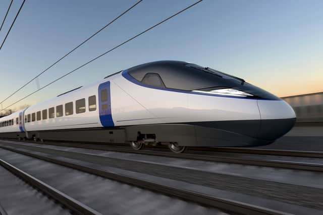 An artist impression handout issued by HS2 of a early visualisation of an HS2 train. PIC: HS2/PA Wire