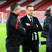 Stephen Bettis (centre), chief executive officer at Sheffield United, pictured chatting with manager Chris Wilder and coach Jack Lester. Picture: Simon Bellis/Sportimage.