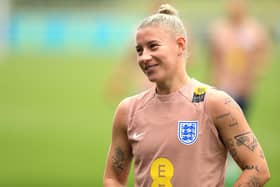 Bethany England, training with the England team ahead of the World Cup. Picture: Bradley Collyer/PA
