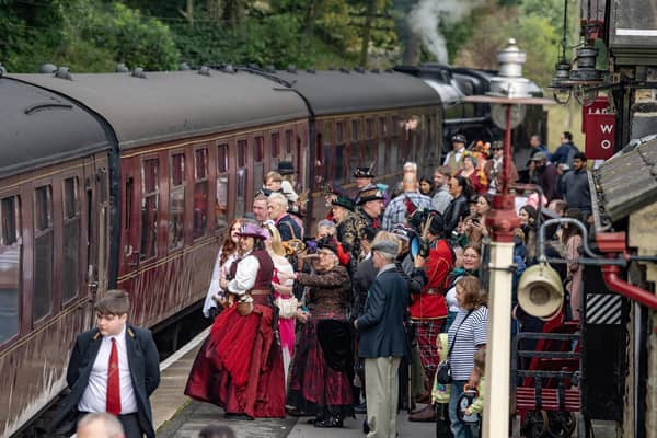 Visitors board the train on at the Keighley and Worth Valley Railway. (Pic credit: Tony Johnson)