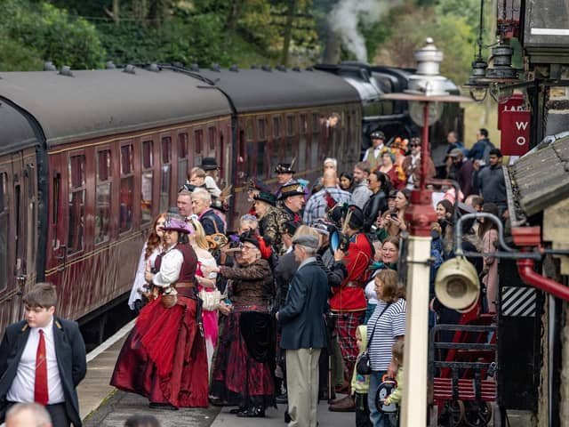 Visitors board the train on at the Keighley and Worth Valley Railway. (Pic credit: Tony Johnson)