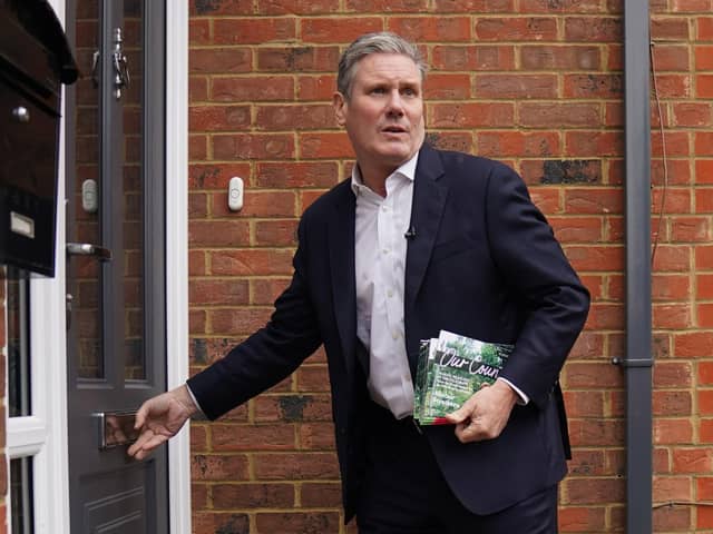 Labour leader Sir Keir Starmer leafleting during a visit to Shefford in the constituency of Mid Bedfordshire, where the sitting MP is former culture secretary Nadine Dorries, ahead of a potential by-election. PIC: Jacob King/PA Wire