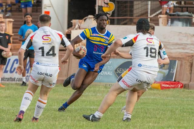Neil Tchamambe pictured playing for Rhinos academy against Bradford at Odsal this season. (Picture by Craig Hawkhead/Leeds Rhinos)