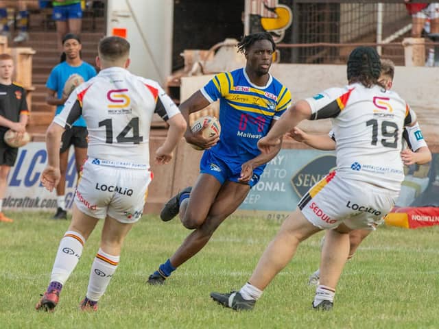 Neil Tchamambe pictured playing for Rhinos academy against Bradford at Odsal this season. (Picture by Craig Hawkhead/Leeds Rhinos)