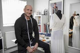 Yorkshire fashion designer James Steward in his studio. James currently works with MLA but is also a celebrity couture fashion designer.