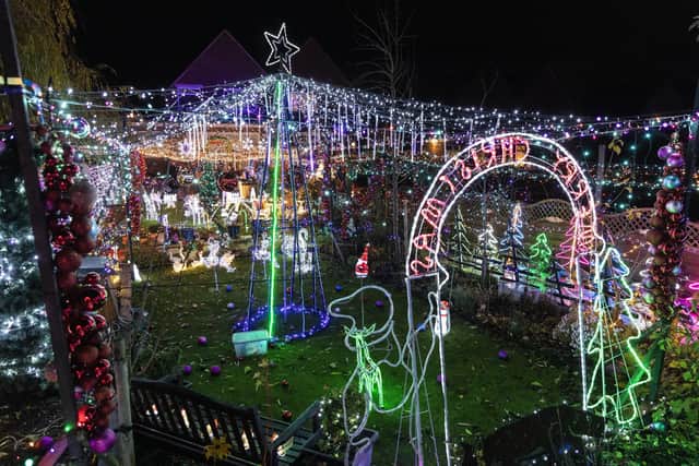 Nigel Watkinson, 56, has transformed his garden in Scarborough, North Yorks, into a winter wonderland and has opened it to visitors to raise money for a hospice