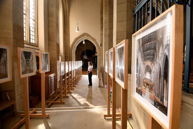 Exhibition of photographs by photographer Peter Marlow called the The English Cathedral at Bradford Cathedral. Katie Glover is pictured in the exhibition