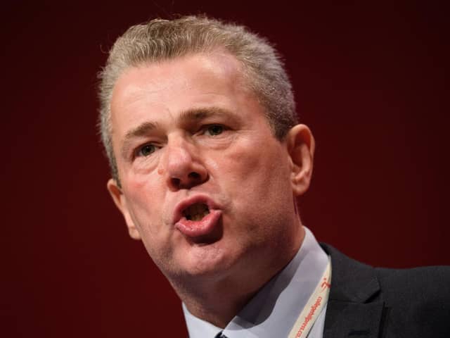 BRIGHTON, ENGLAND - SEPTEMBER 22: President of the TUC Mark Serwotka addresses delegates in the main hall of the Brighton Centre on the second day of the Labour Party conference on September 22, 2019 in Brighton, England. Labour return to Brighton for the 2019 conference against a backdrop of political turmoil over Brexit. (Photo by Leon Neal/Getty Images)