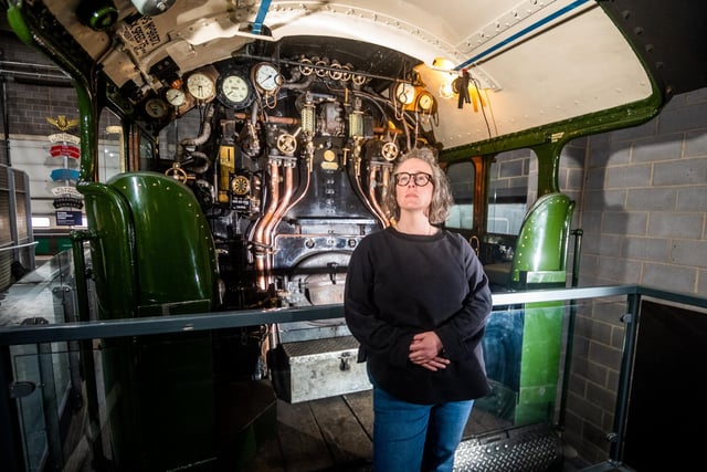 Amy Harbour,Commercial Brand Activation Manager for The Flying Scotsman, inspecting the condition of cab area before it's viewing to the public on Saturday 1st April.