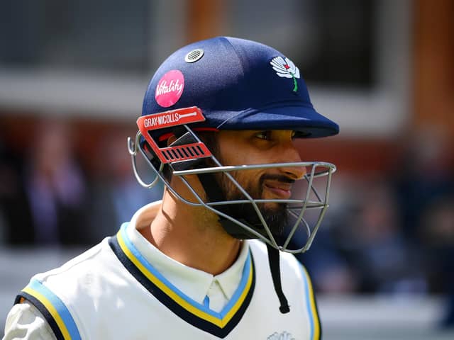 Shan Masood takes to the field in the first innings at Lord's. The Yorkshire captain top-scored with 33 but it was not enough as his side paid for their collective failings with the bat. Photo by Alex Davidson/Getty Images.