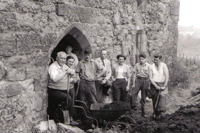 Society members on site at Ayton Castle in 1958