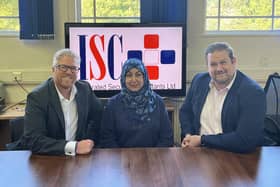 Simon Alderson, chief executive of First Response Group, left; Nabeela Bhutta, director of ISC; and Alex Philiotis, stadia and events director at First Response Group.