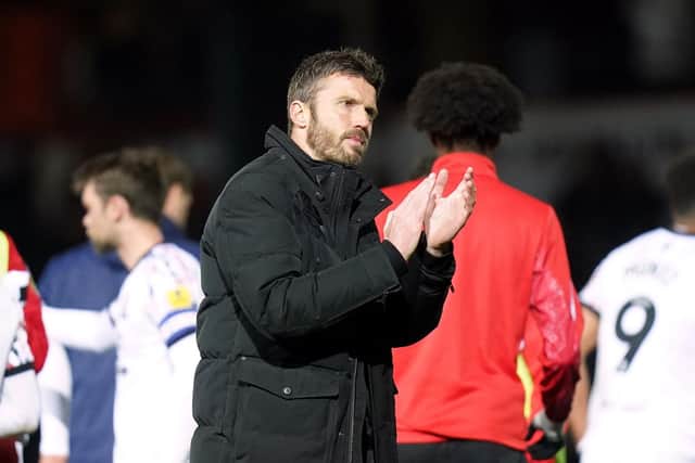 PLEASED: Middlesbrough manager Michael Carrick (centre) applauds the fans following defeat to hosts Luton Town at Kenilworth Road. Picture: Adam Davy