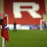 ROTHERHAM, ENGLAND - DECEMBER 29: A Rotherham United corner flag is seen prior to the Sky Bet Championship match between Rotherham United and Barnsley at AESSEAL New York Stadium on December 29, 2020 in Rotherham, England. (Photo by Charlotte Tattersall/Getty Images)