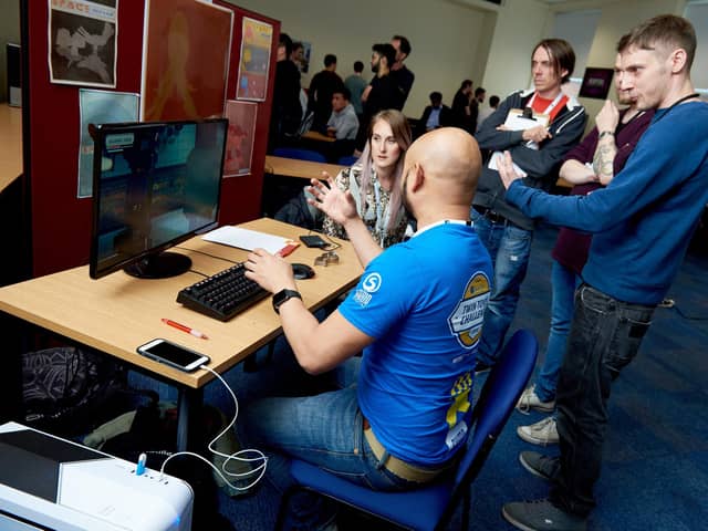 Sumo Digital judging at Game Republic's Student Showcase event in 2017, held at the University of Leeds. Picture by Victor De Jesus.