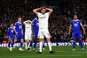 BIG MISS: Leeds United's Patrick Bamford tries to comprehend his failure to score against Leicester City